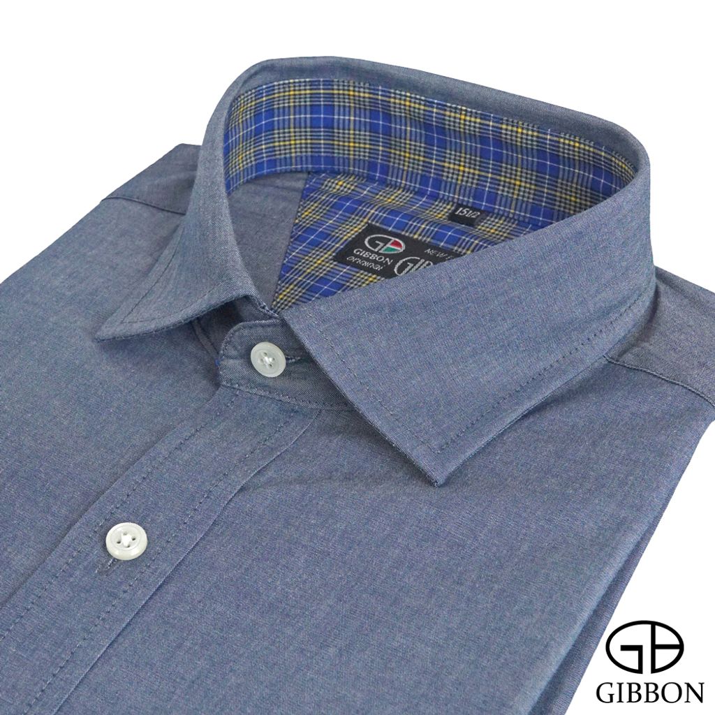 1-GIBBON吉朋-簡約光澤感設計款休閒長袖襯衫‧灰藍