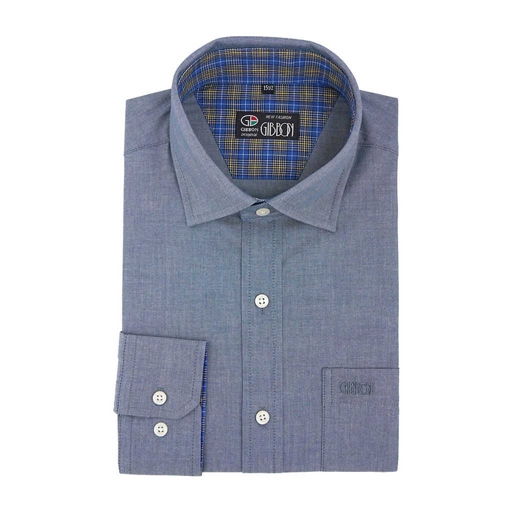 2-GIBBON吉朋-簡約光澤感設計款休閒長袖襯衫‧灰藍