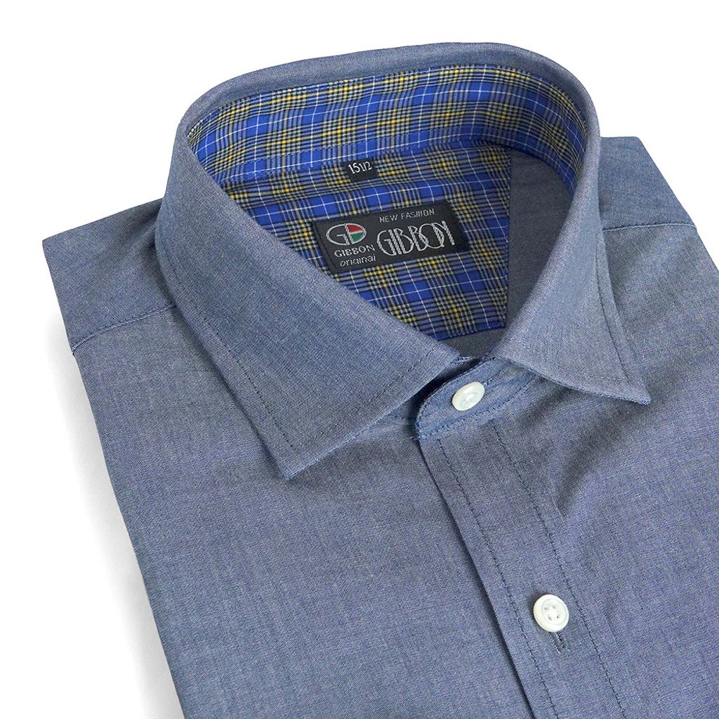 3-GIBBON吉朋-簡約光澤感設計款休閒長袖襯衫‧灰藍