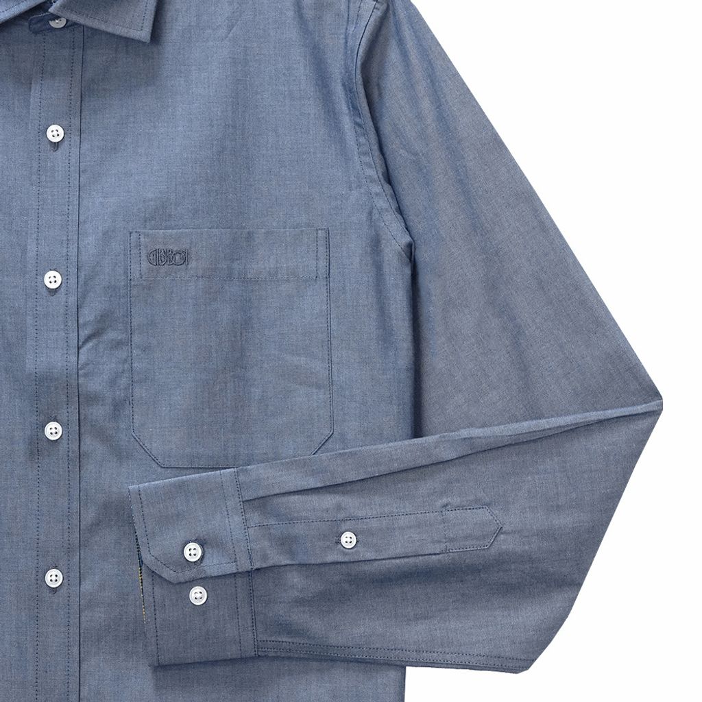5-GIBBON吉朋-簡約光澤感設計款休閒長袖襯衫‧灰藍