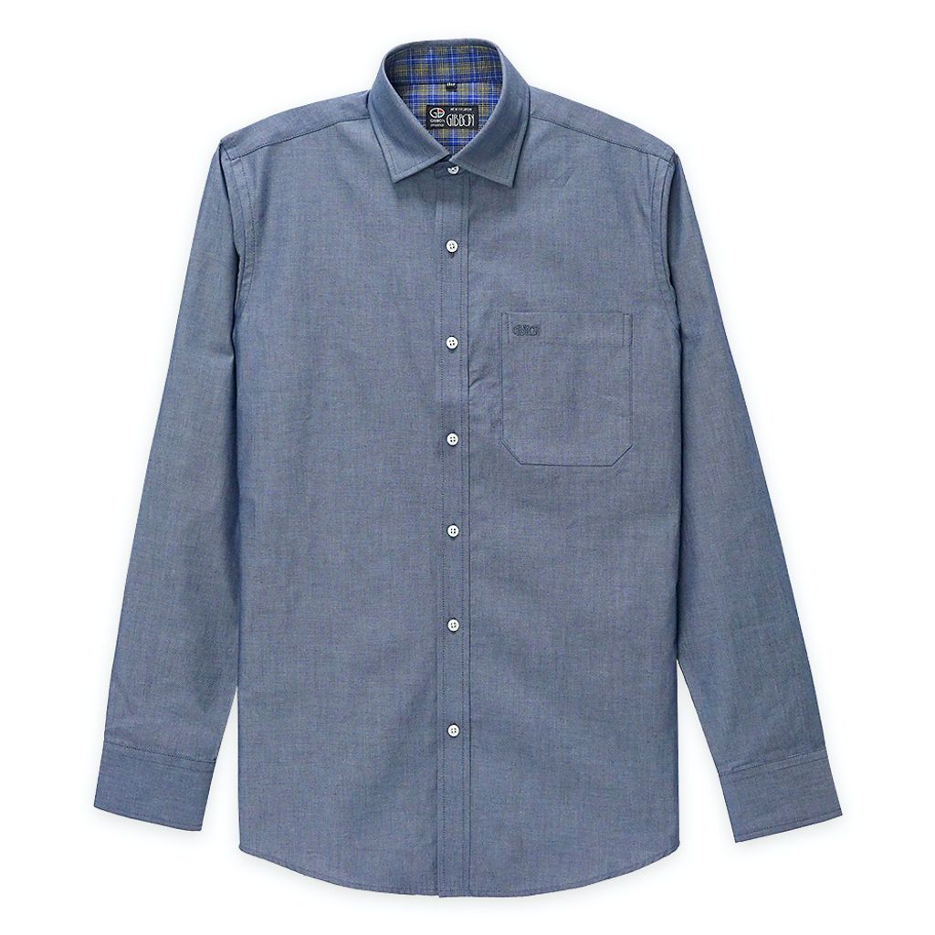 4-GIBBON吉朋-簡約光澤感設計款休閒長袖襯衫‧灰藍