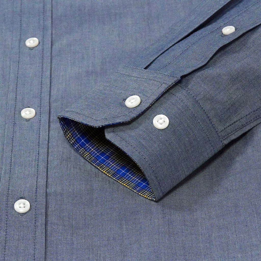 7-GIBBON吉朋-簡約光澤感設計款休閒長袖襯衫‧灰藍