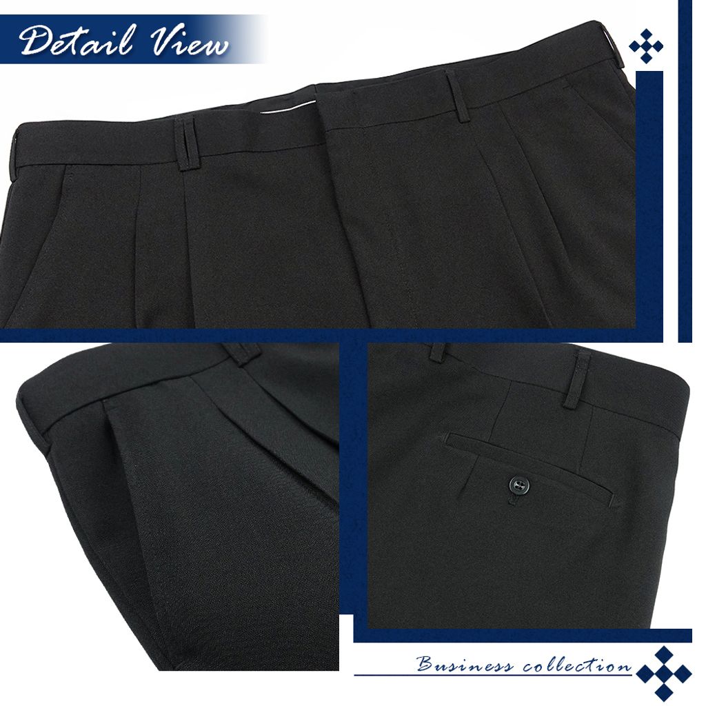 4-ZENO傑諾 大尺碼雅仕褶學 舒適打摺款 商務西裝褲 灰色微光澤 曜石黑