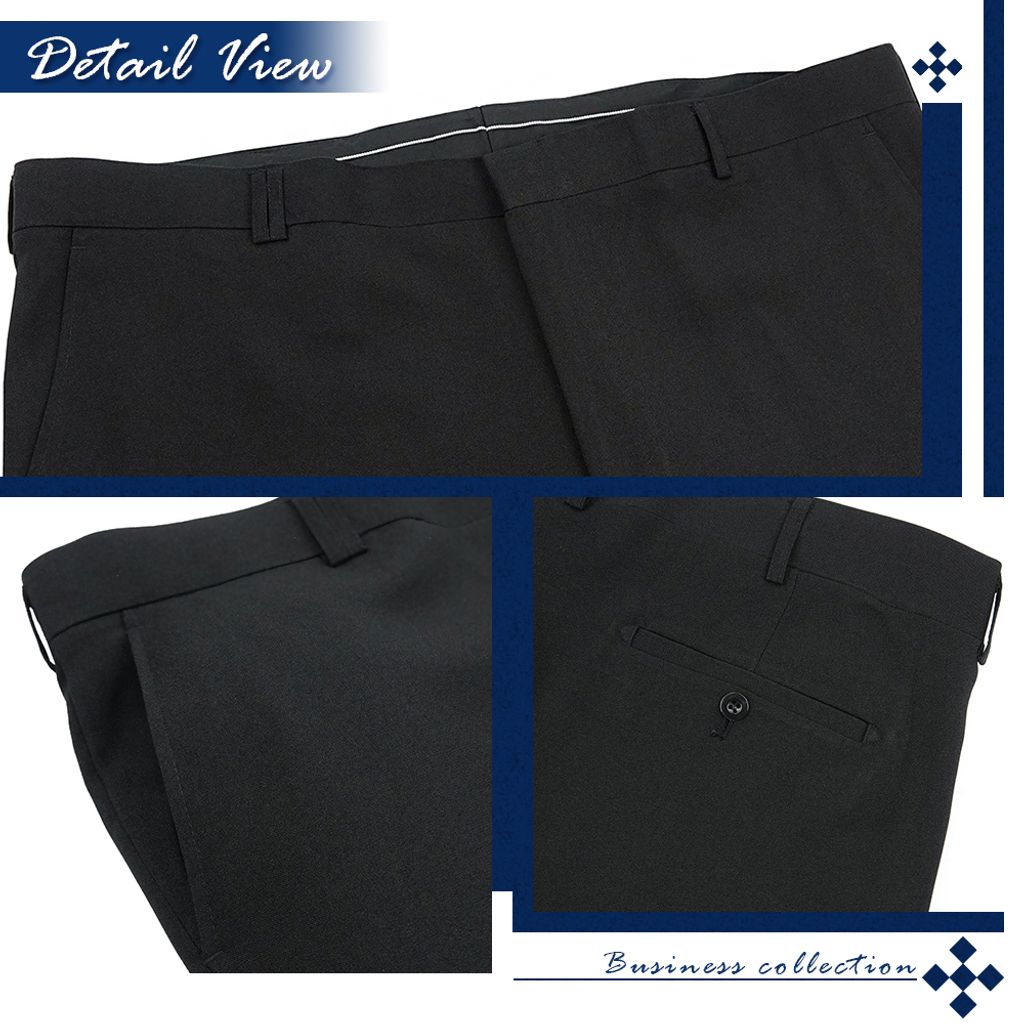 4-ZENO傑諾 大尺碼寰宇菁英 修身平口款 商務西裝褲 灰色微光澤 曜石黑
