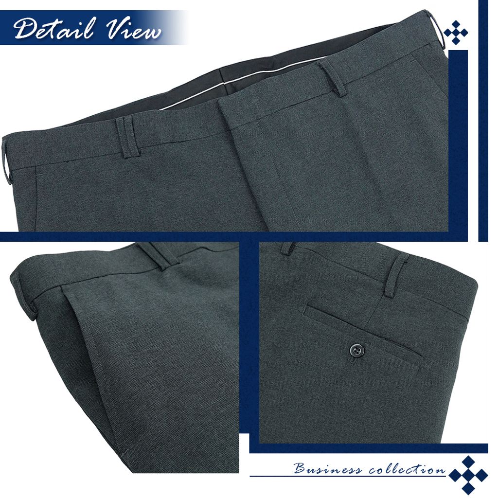 6-ZENO傑諾 大尺碼寰宇菁英 修身平口款 商務西裝褲 灰色微光澤 曜石黑