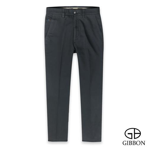 GIBBON 高磅數質感彈性修身平口休閒長褲‧深灰