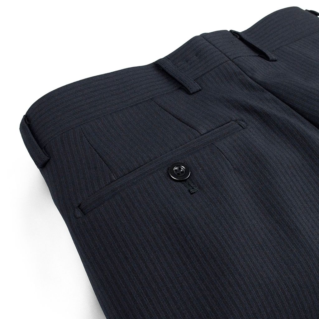 GIBBON 暖感厚質內刷毛條紋平面西裝褲‧黑藍條紋-5