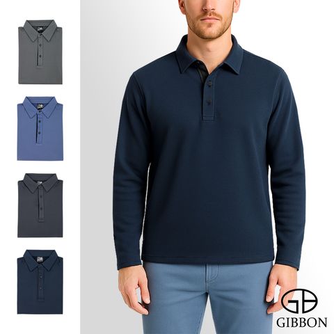 GIBBON吉朋-極暖感 高效蓄熱MICRO內磨毛 四向彈性舒適保暖衣 男款長袖POLO衫-1
