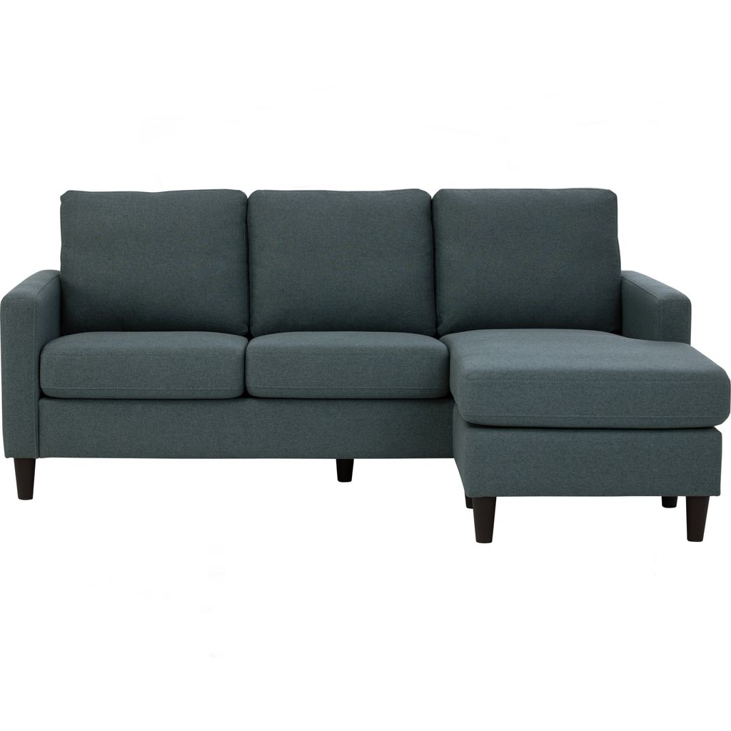 AIMIZON Nocre L-Shape sofa in Black colour leg, Nile Green Challis fabric body