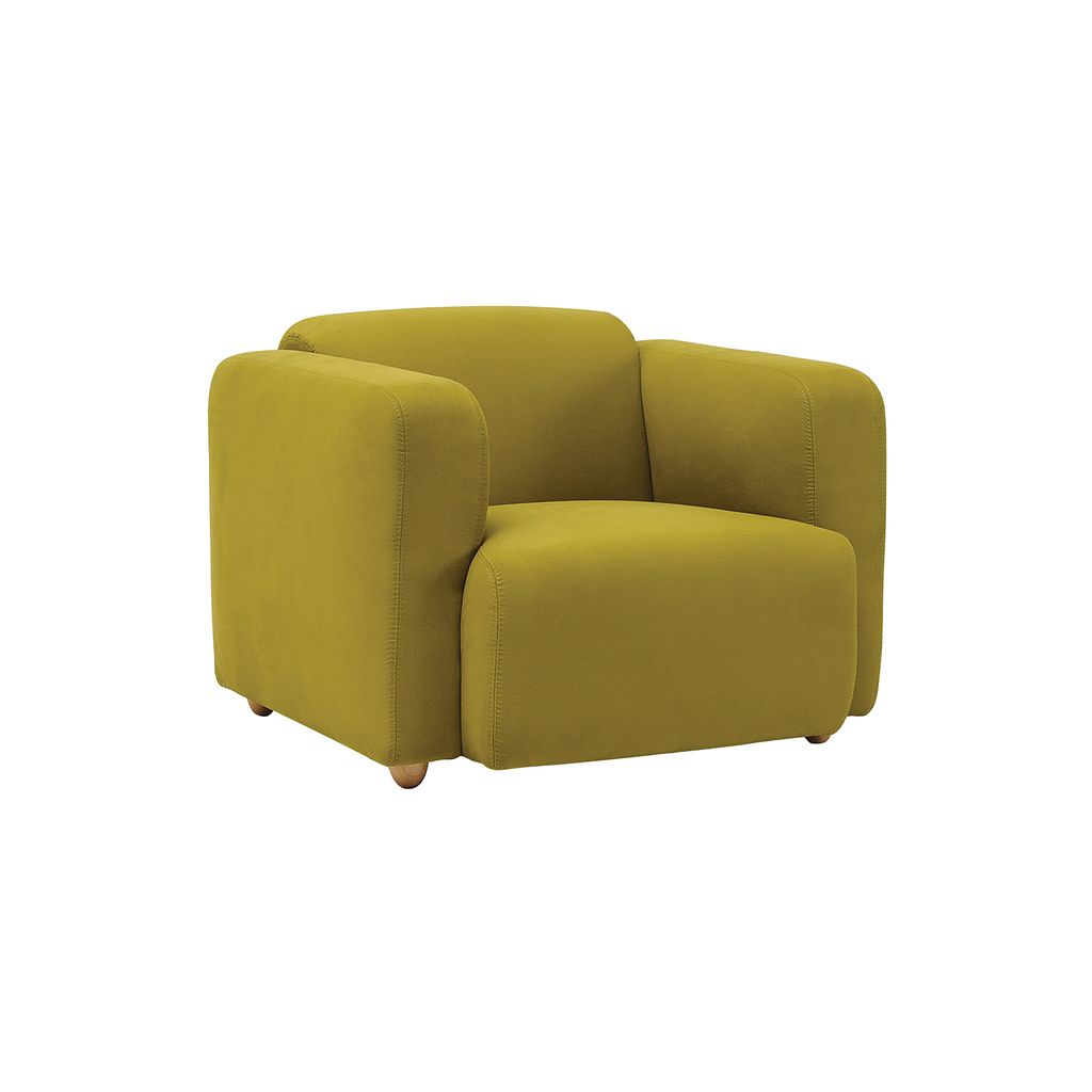AIMIZON Qulu Single Seater Sofa with Oak colour leg, Pickle colour Scarlet fabric