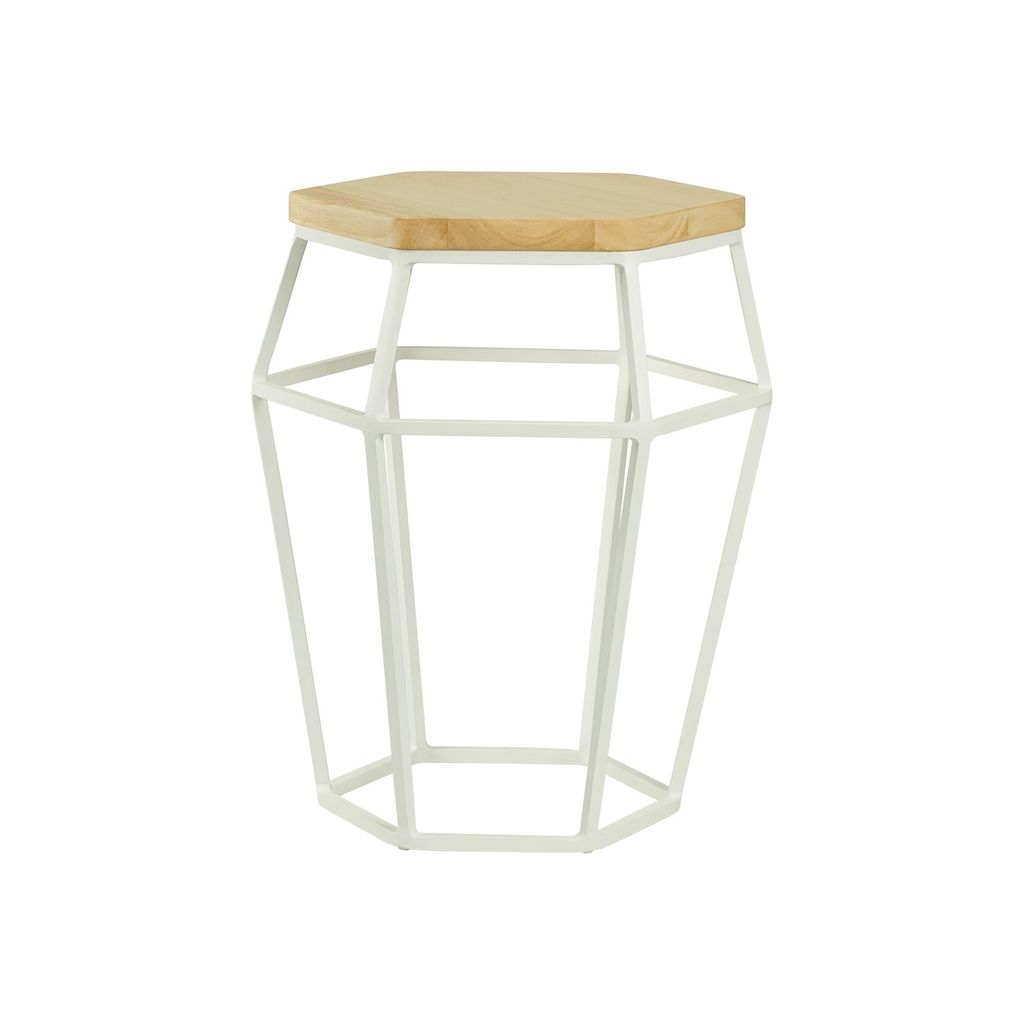 AIMIZON Gurd stool / occasional table in Oak colour top with Matt White Epoxy frame