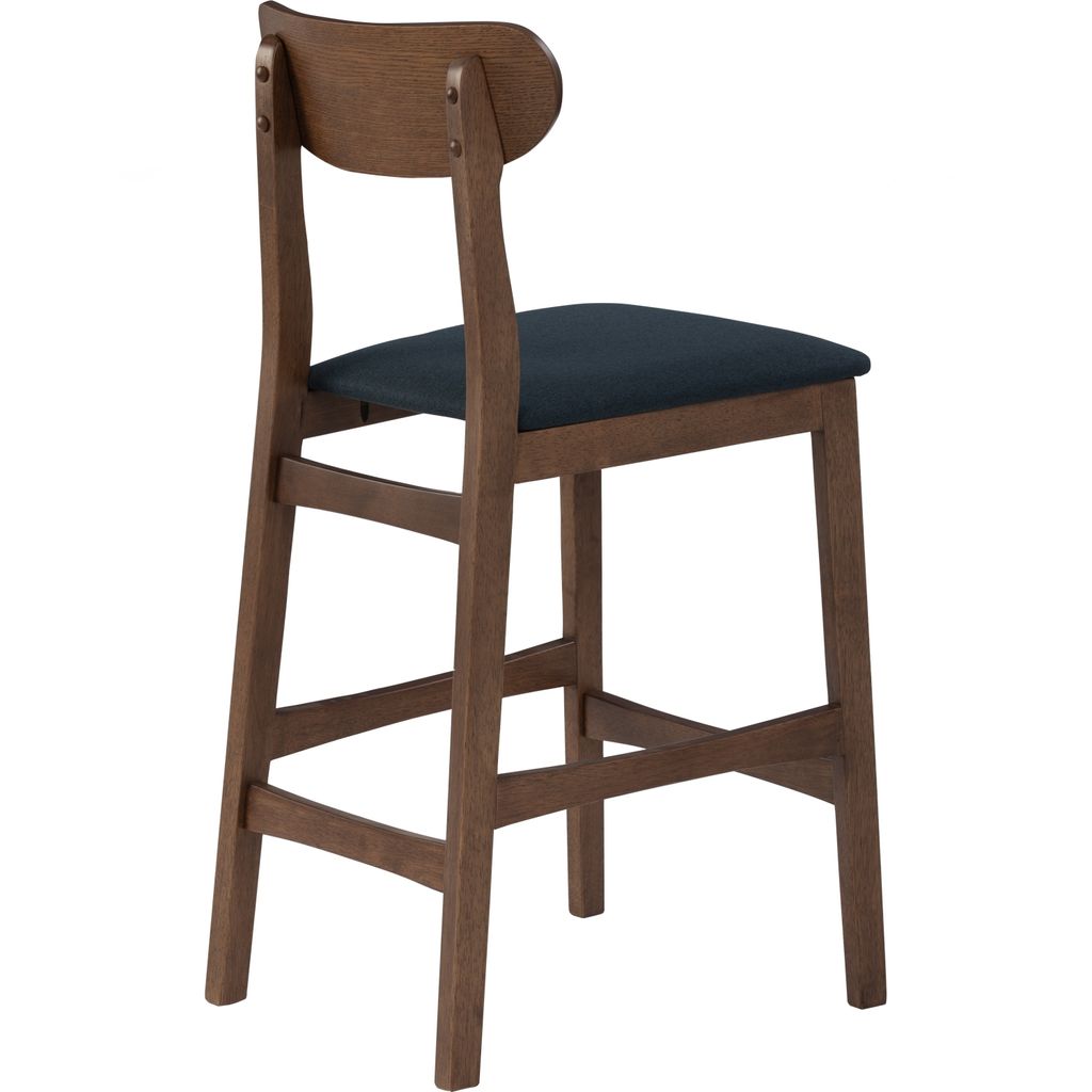 AIMIZON Minnux Bar stool with backrest in Cocoa colour leg, Navy colour Challis fabric seat