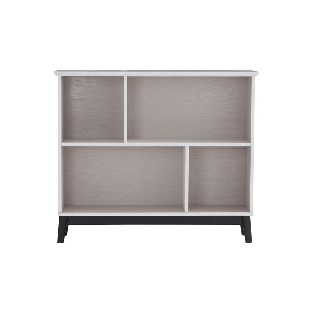 AIMIZON Iuwill low bookcase in Black colour leg, Light Grey laminate body and White laminate shelf