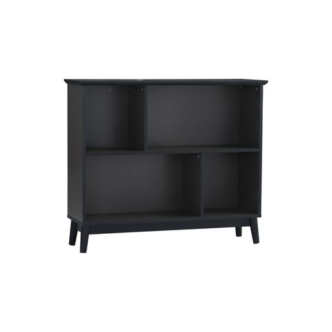 AIMIZON Iuwill low bookcase in Black colour leg, Dark Grey laminate body and Dark Grey laminate shelf