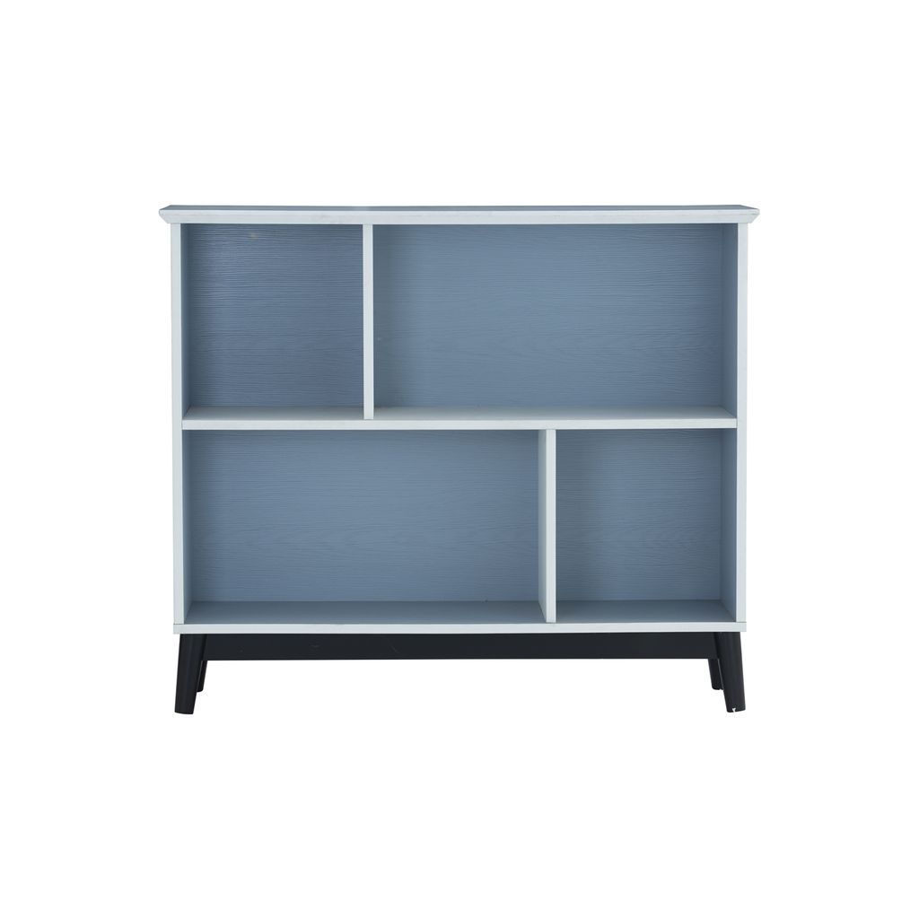 AIMIZON Iuwill low bookcase in Black colour leg, Light Blue laminate body and White laminate shelf