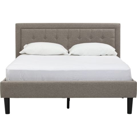 AIMIZON Ieydin Queen bed on Black colour leg, Harmonic Tan colour Dimity fabric (Fit mattress: 1524mm x 1905mm)