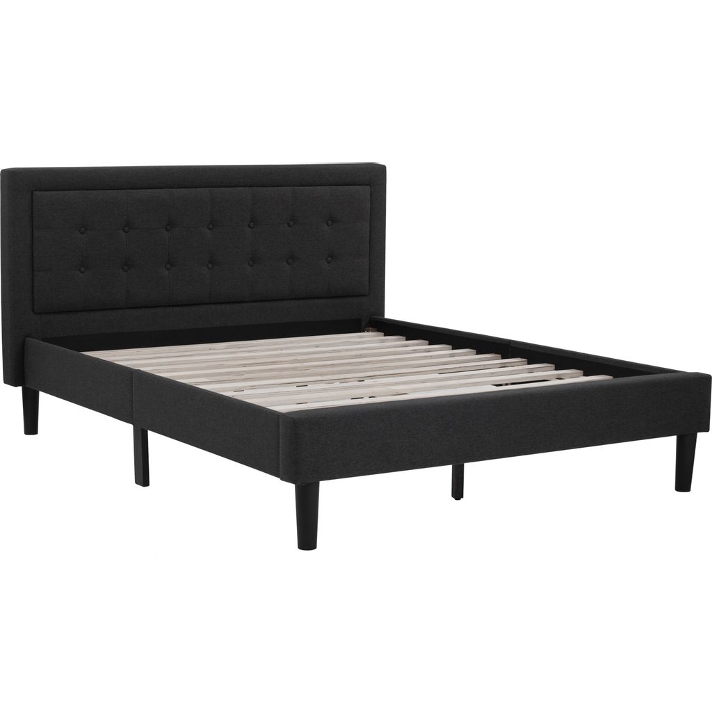 AIMIZON Ieydin Queen bed on Black colour leg, Seal colour Dimity fabric (Fit mattress: 1524mm x 1905mm)