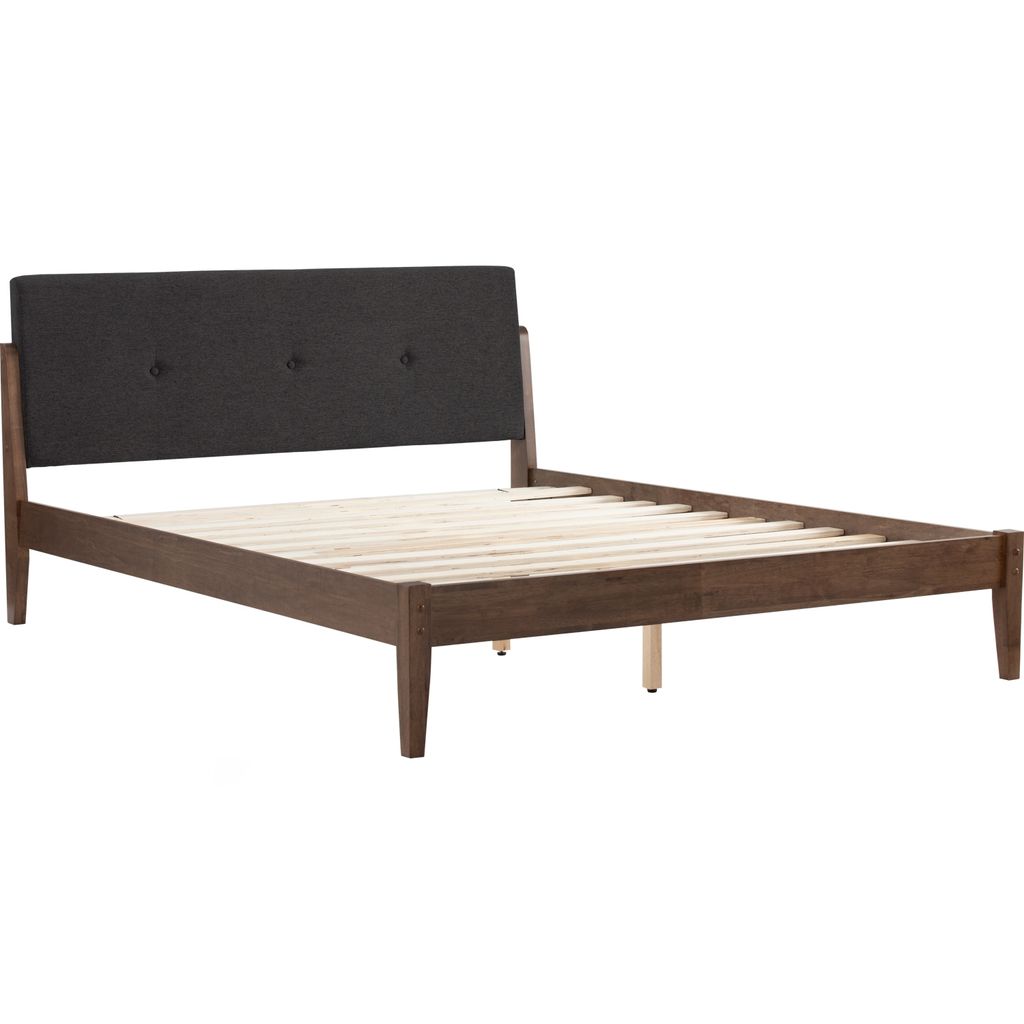 AIMIZON Uackir Queen Bed on Cocoa colour leg, Seal colour Dimity fabric (Fit mattress: 1524mm x 1905mm)