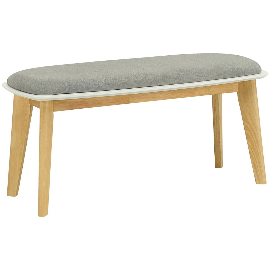 AIMIZON Brthar bench in Natural leg, White lacquered top, Dolphine colour Welkin fabric