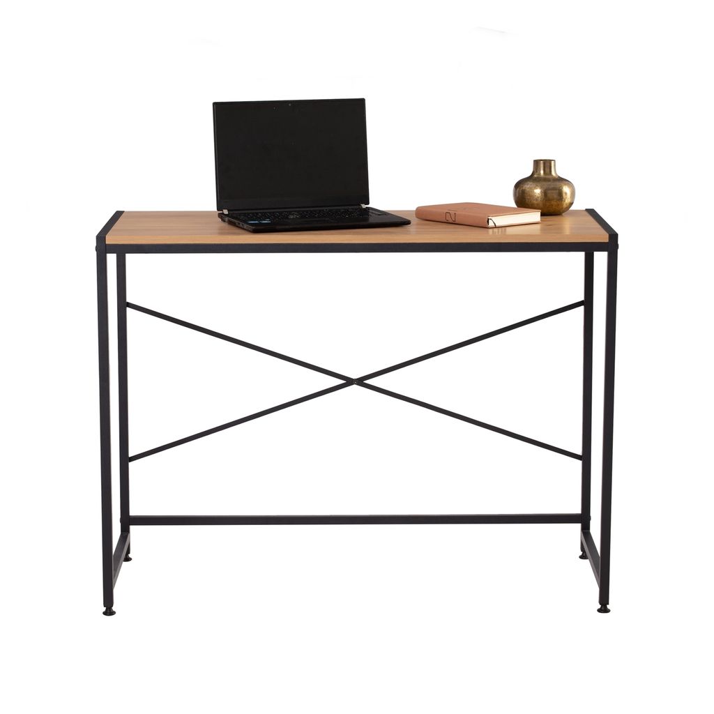 AIMIZON Segner writing desk with Black colour frame, Honey Oak colour top