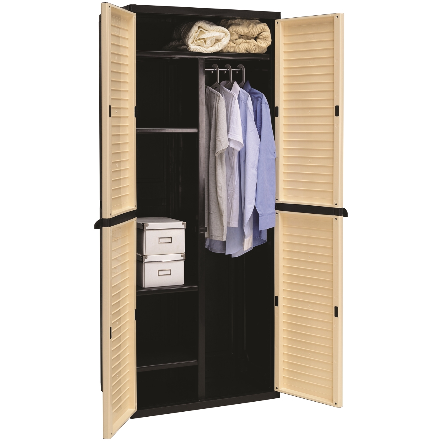 AIMIZON Qptomas Large Wardrobe with Shelf and Black colour body, Beige colour door