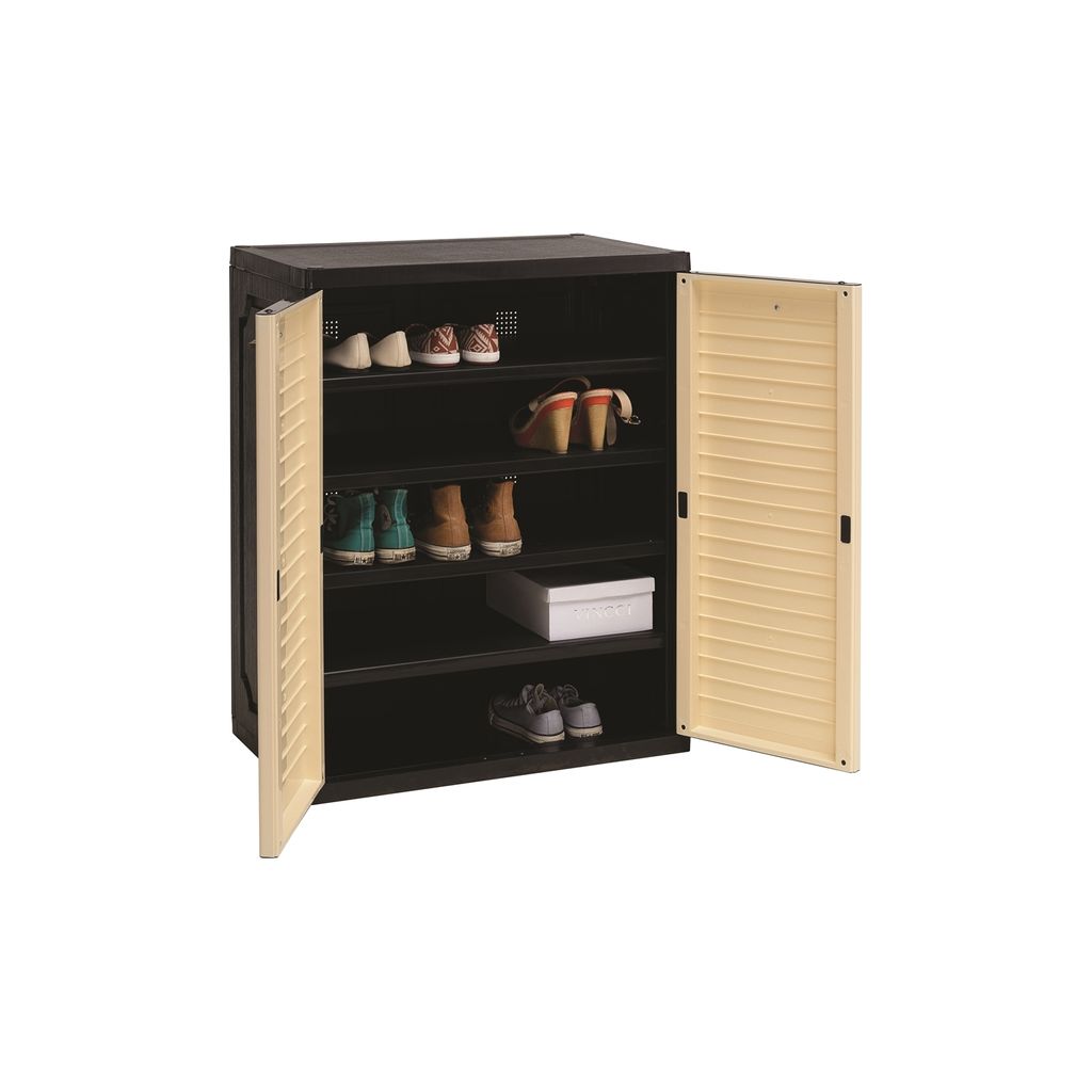 AIMIZON Qptomas shoe cabinet with Black colour body, Beige colour door