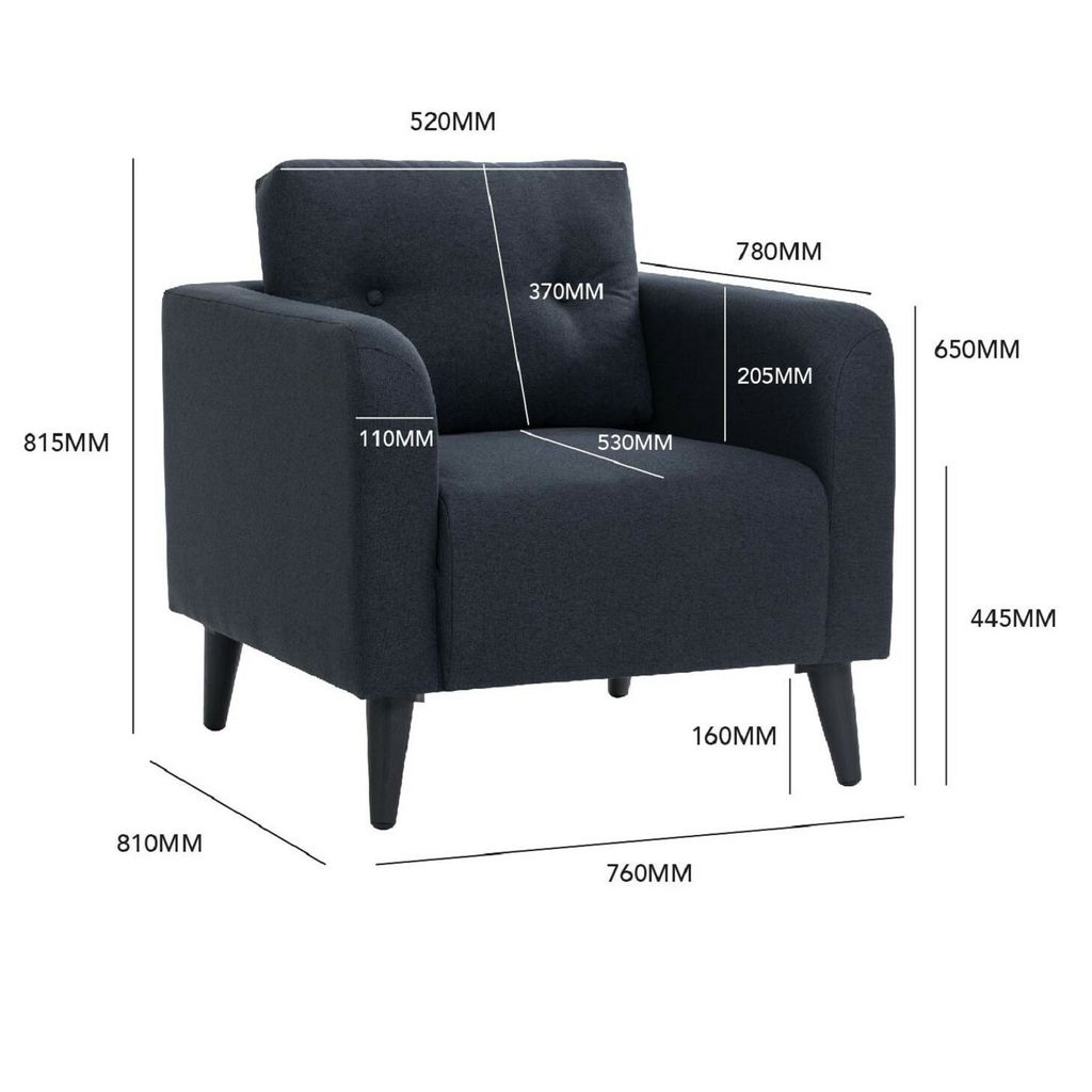 AIMIZON Bltu 1 seater sofa in Black colour leg, Navy colour Challis fabric body