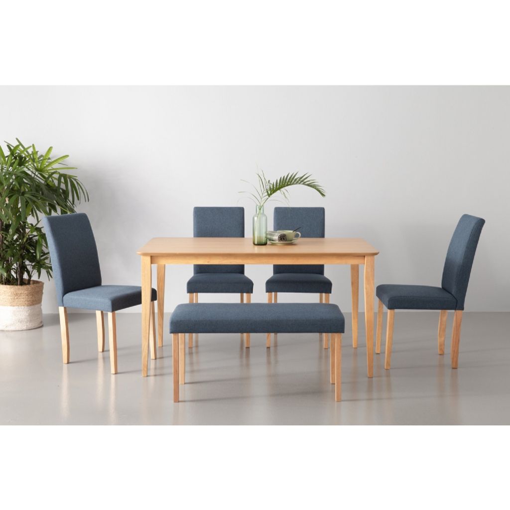 AIMIZON Minuri dining chair in Cocoa colour frame, Midnight Blue colour Dimity fabric