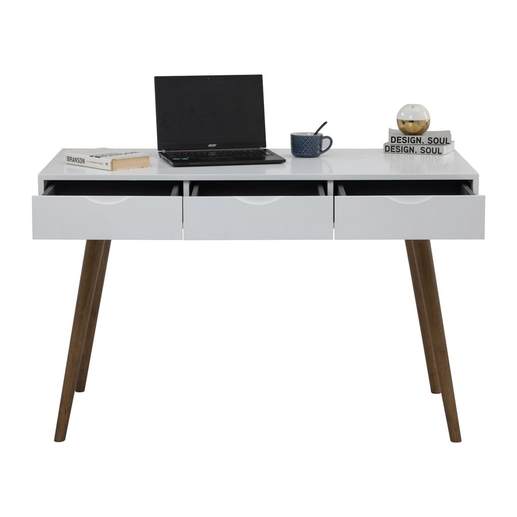AIMIZON Clencu working desk in Cocoa colour leg, White Lacquered colour top