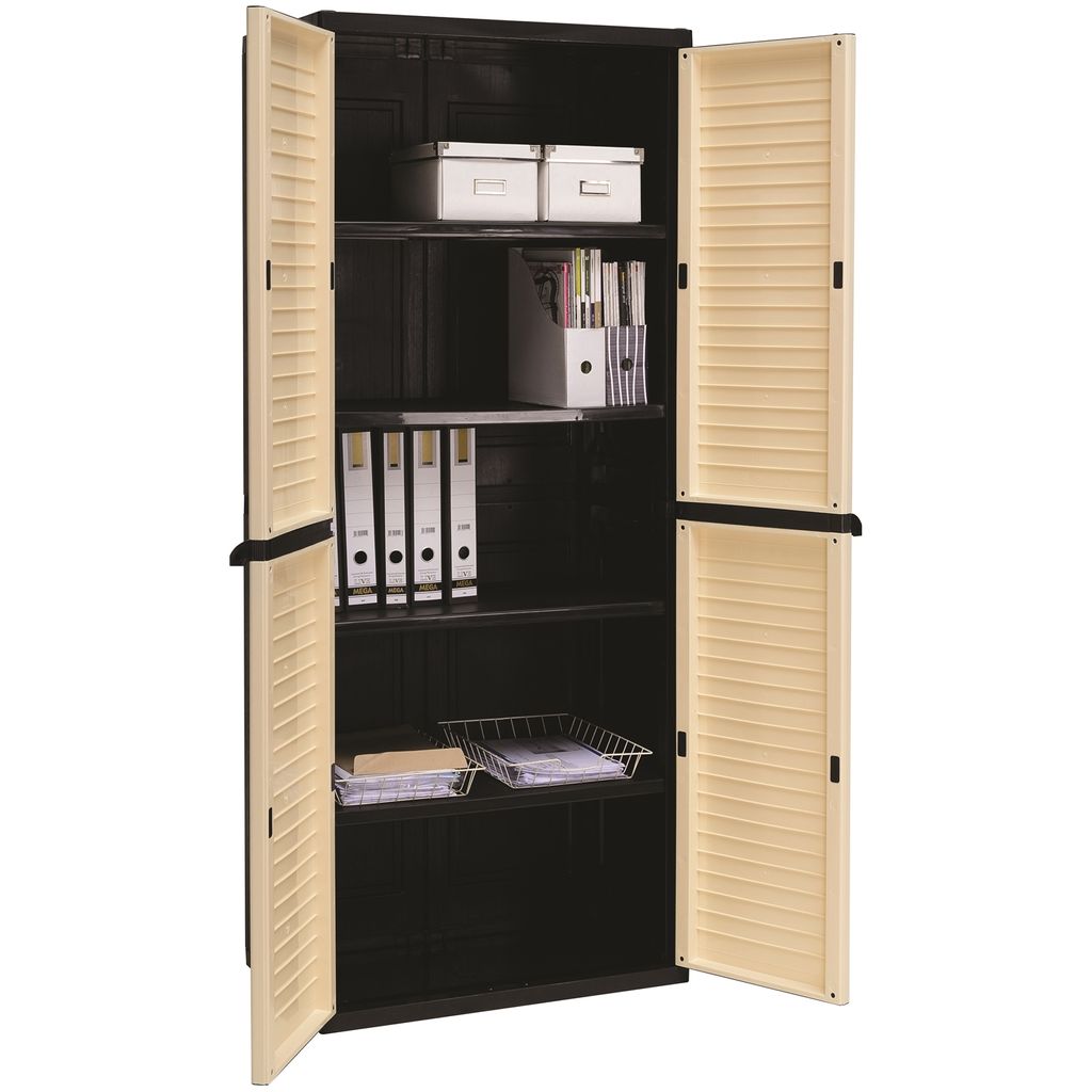 AIMIZON Qptomas large storage cabinet with Black colour body, Beige colour door