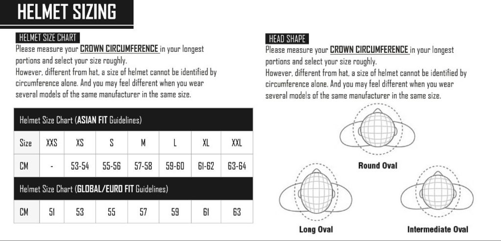 SHOEI SIZE CHART