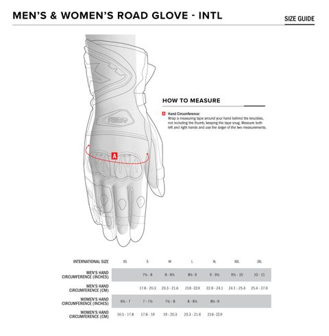 ASTAR ROAD GLOVE SIZE CHART