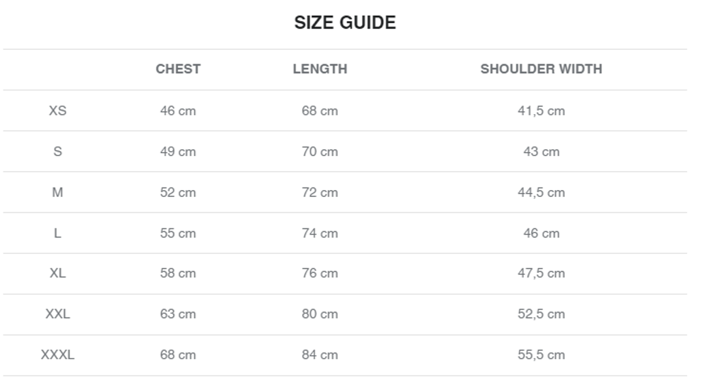 VR46 SIZE CHART
