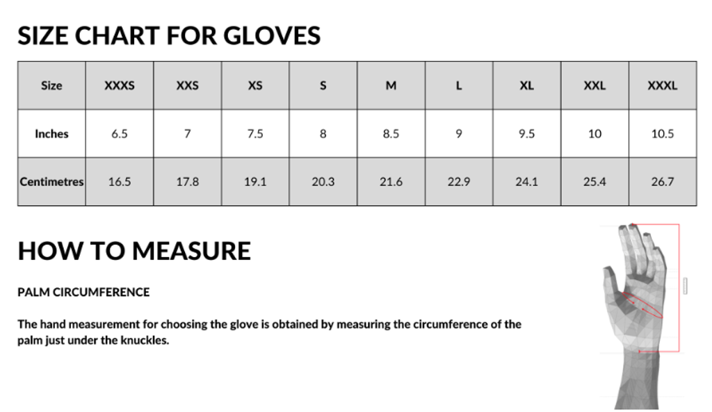 Dainese Glove Size Chart