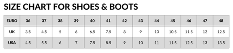 Dainese Footwear Size Chart