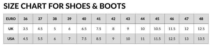 Dainese Footwear Size Chart