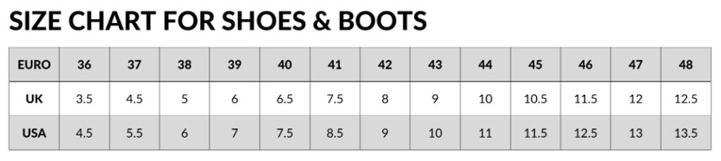 Dainese Footwear Size Chart