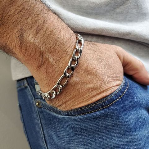 10mm Figaro Link Stainless Steel Bracelet for Men (REF_#SSB384W)