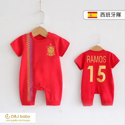2018世界杯足球賽西班牙隊短袖包屁衣 - D&J baby.jpg