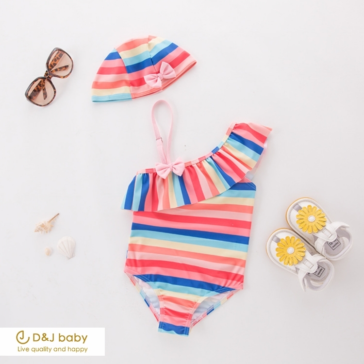 彩虹條紋女童泳裝 - D&J baby1.jpg