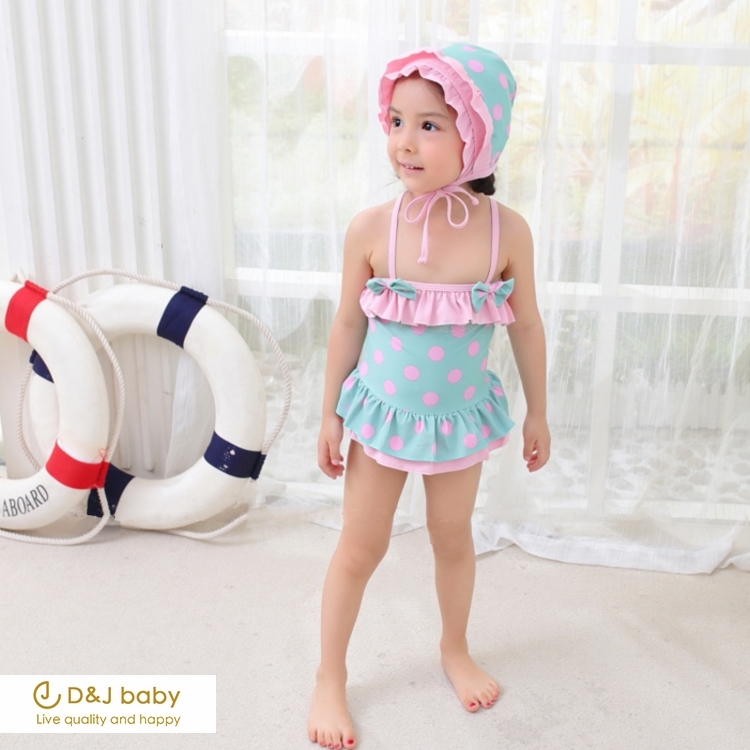 粉綠圓點女童泳裝 - D&J baby1.jpg