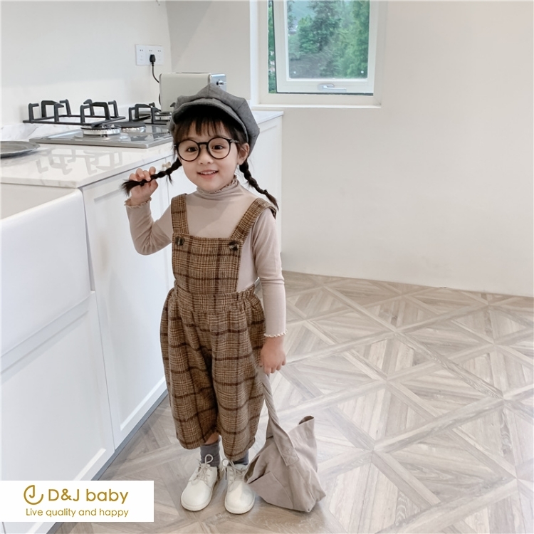 可拆咖啡格紋吊帶褲 - D&J baby1.jpg