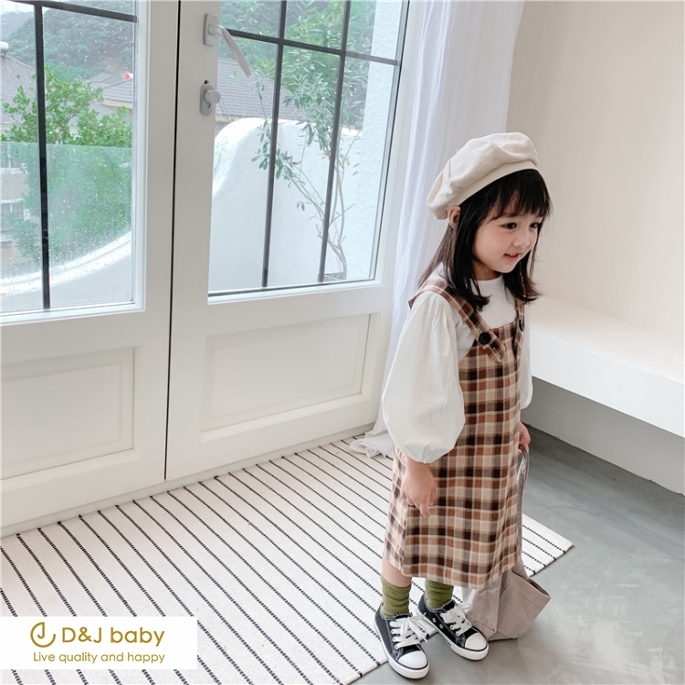 格紋開衩吊帶裙 - D&J baby1.jpg