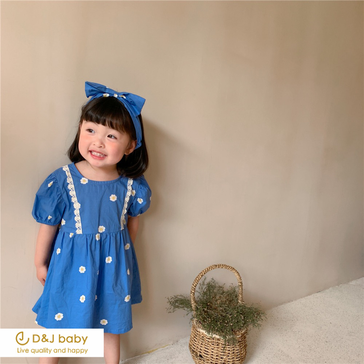 黃藍公主袖洋裝+髮帶 - D_J baby-11.jpg
