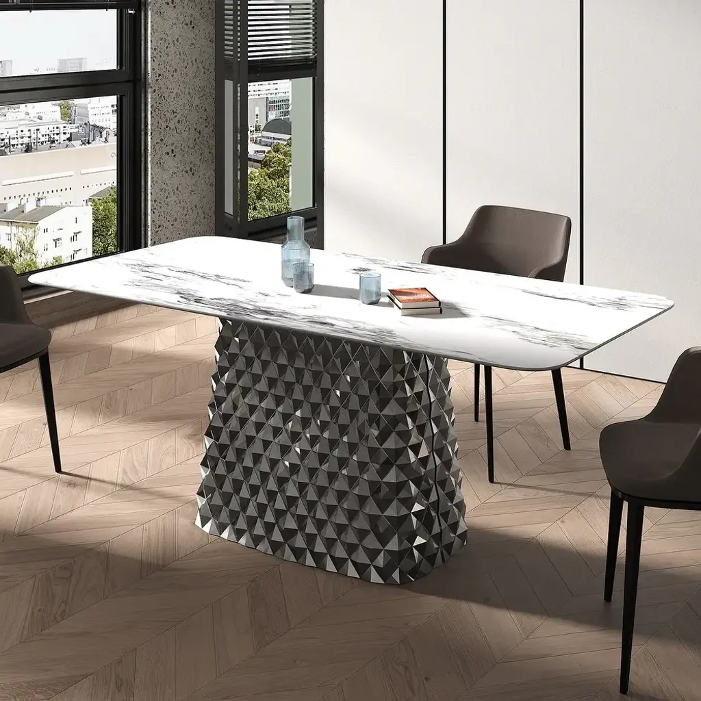 Modern-Rectangle-Stone-Stainless-Steel-Hydrographic-Mirror-Pedestal-Dining-Table (6)