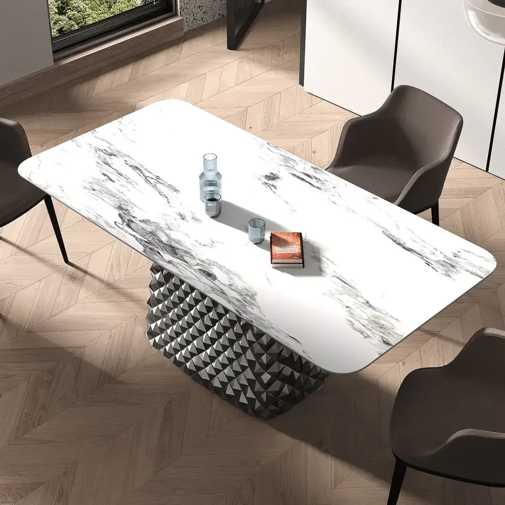 Modern-Rectangle-Stone-Stainless-Steel-Hydrographic-Mirror-Pedestal-Dining-Table (7)