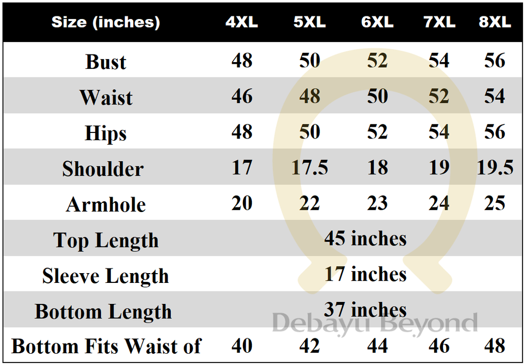 Swasti Plus Size Set - size chart