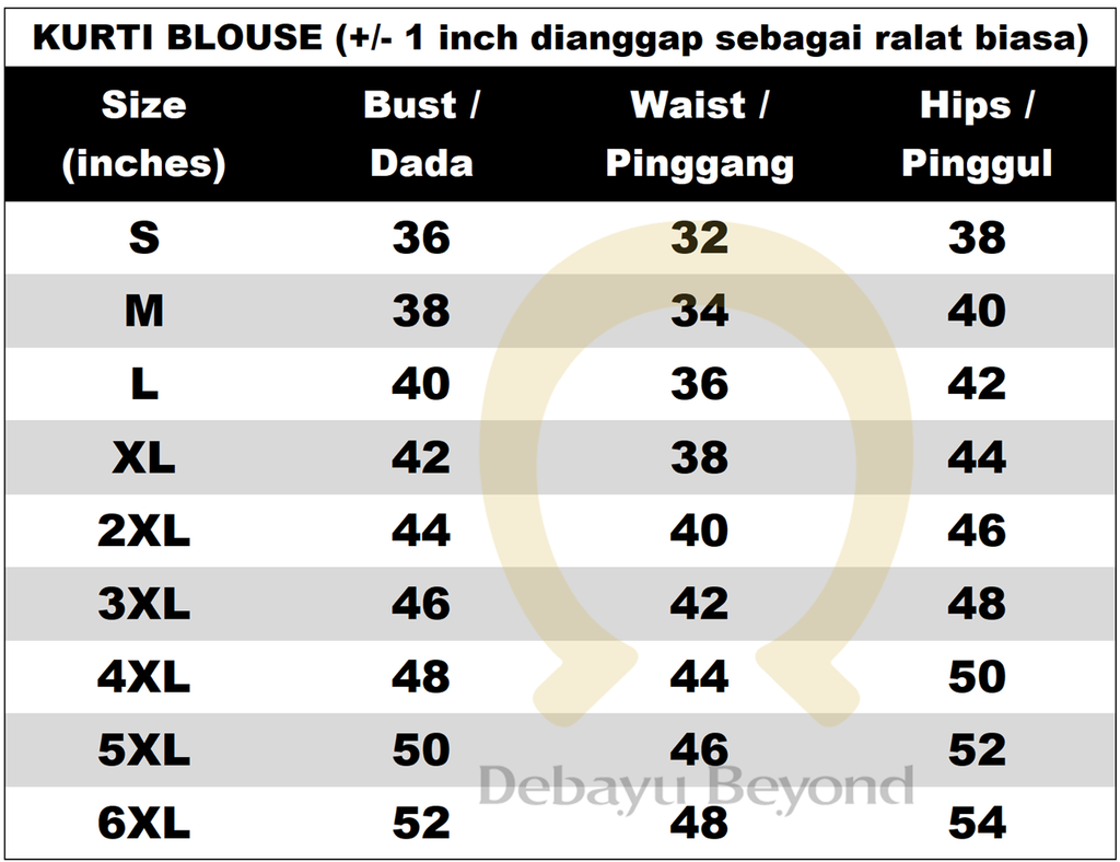 Fashor size chart