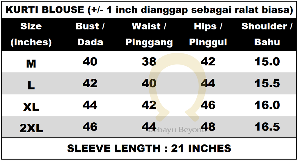 IFKT8010 Size chart