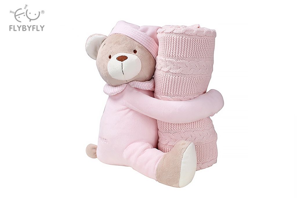 Knitted Blanket Cuddle Buddy Gift Set Pink Flybyfly Malaysia